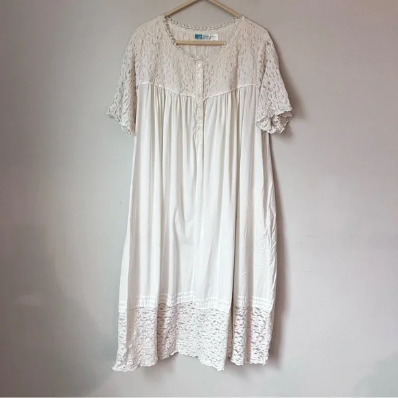 La Cera Plus Size 100% Cotton Lace Applique Gown Size 3XL Cottagecore - Picture 1 of 9